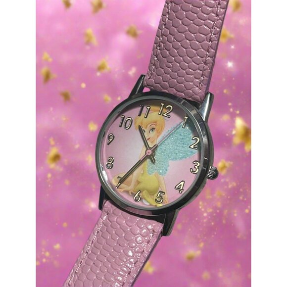 Disney Tinkerbell Pink Leather Band Ladies Quartz Watch TNK485 New Battery Works - Picture 1 of 8